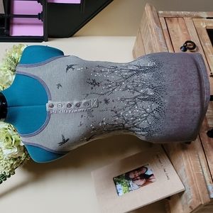 Miss Me Girls Gray Olive Ribbed Tank Top with Floral & Sequin Detail